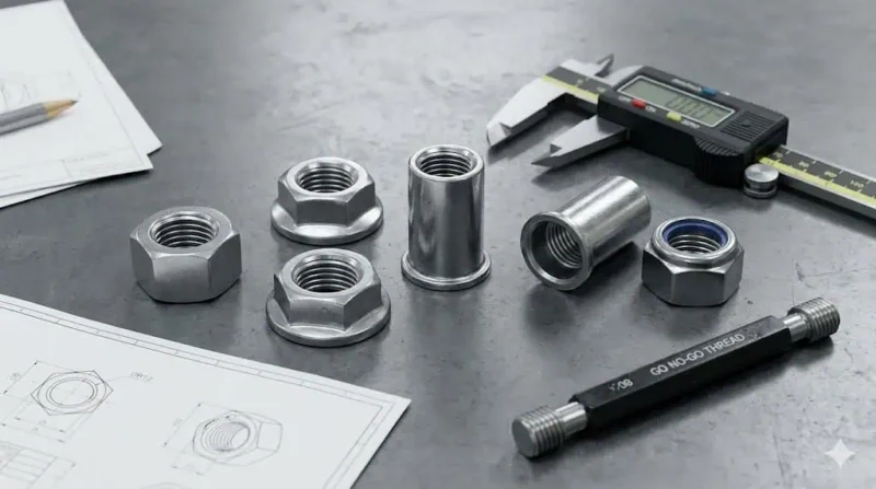Custom special nuts for automotive OEM assemblies with drawing and thread gauge
