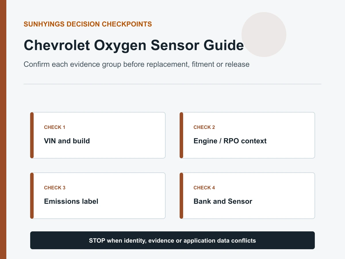 Chevrolet oxygen sensor verification using VIN engine RPO emissions and Bank Sensor position decision checkpoints Chevrolet oxygen sensor verification using VIN engine RPO emissions and Bank Sensor position decision checkpoints