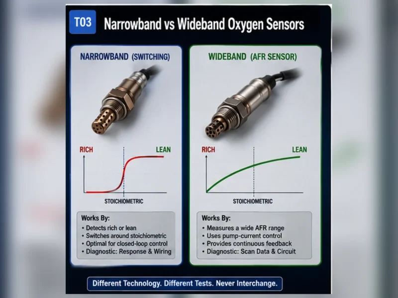 Oxygen sensor narrowband wideband diagnostic comparison