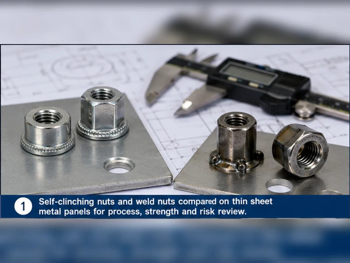 Self-clinching nuts and weld nuts compared on thin sheet metal panels for process strength and risk review