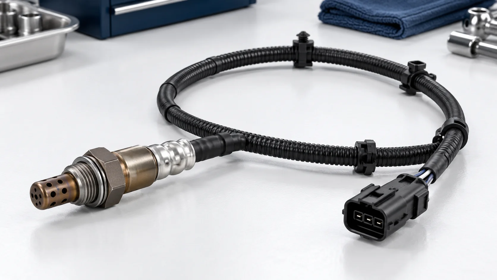 Sonda de oxígeno genérica de montaje directo con cable largo protegido y conector codificado